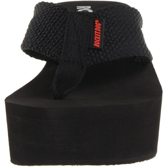 New In! Rocket Dog Solid Black Ultra Platform Wedge Sandal - Picture 4 of 11